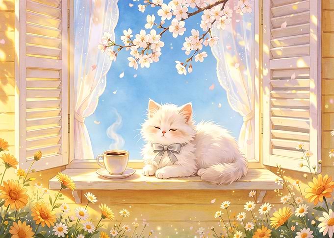 Fluffy Kitten Resting on Window Sill