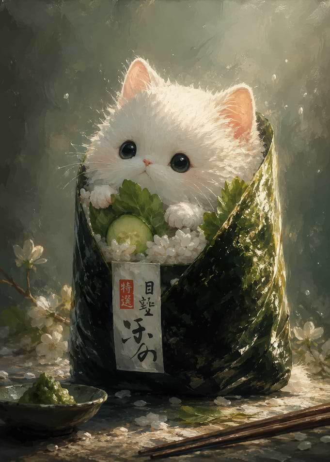 Cute Fluffy Kitten Sushi Roll