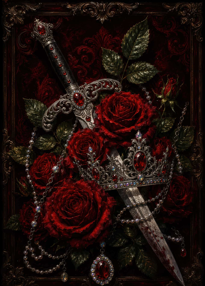 Gothic Dagger and Crown with Roses