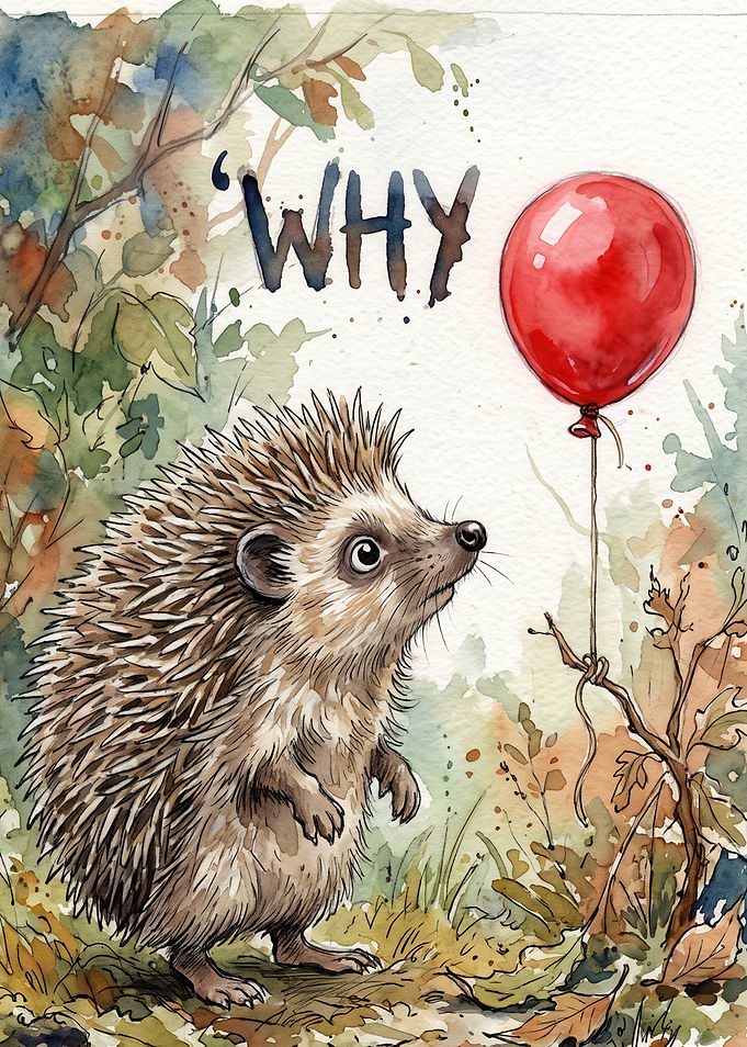 Curious Hedgehog with Red Balloon
