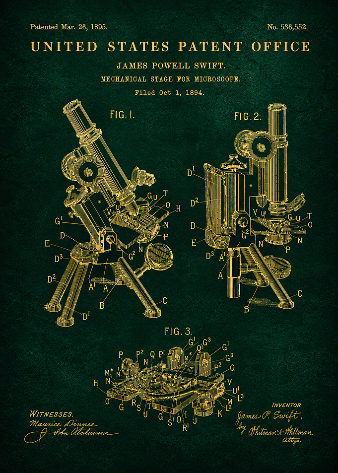 1895 Microscope Mechanical Stage Patent Blueprint