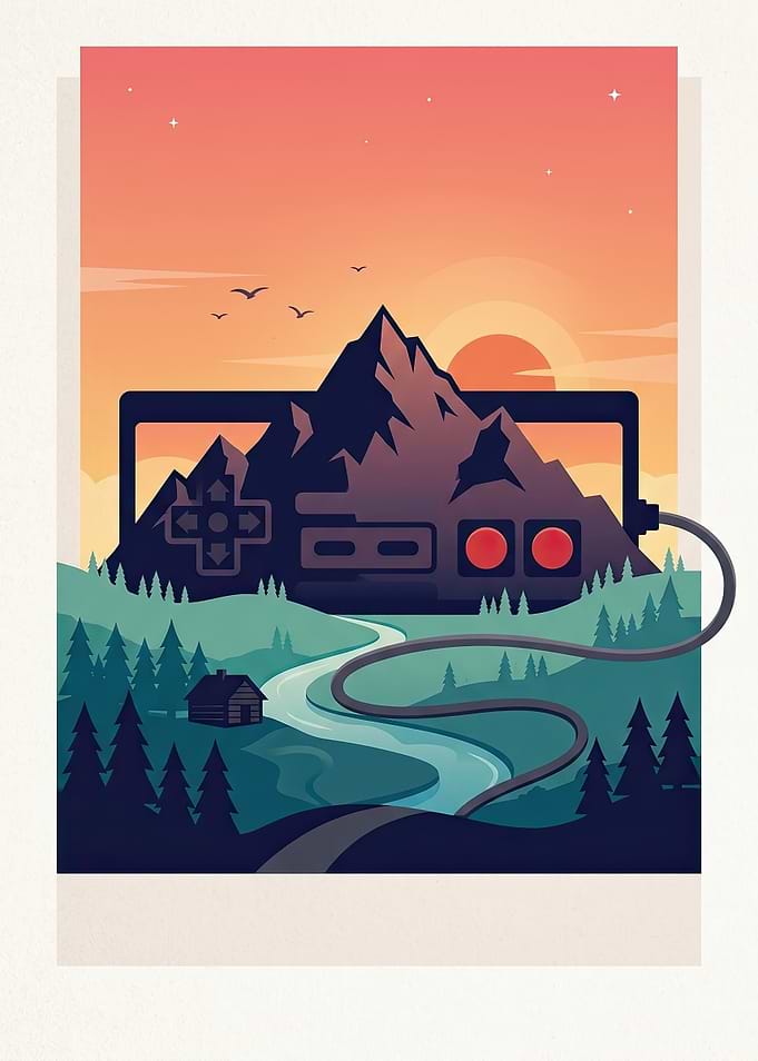 Retro Gaming Mountain Landscape Art
