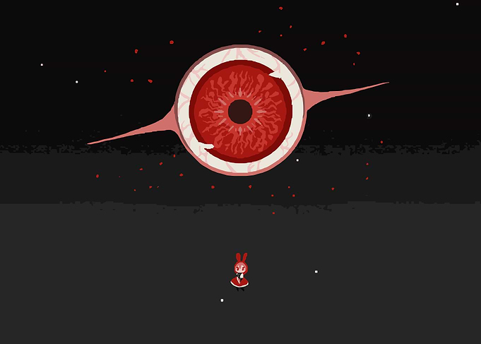 Rubinite Pixel Game Facing Giant Eye