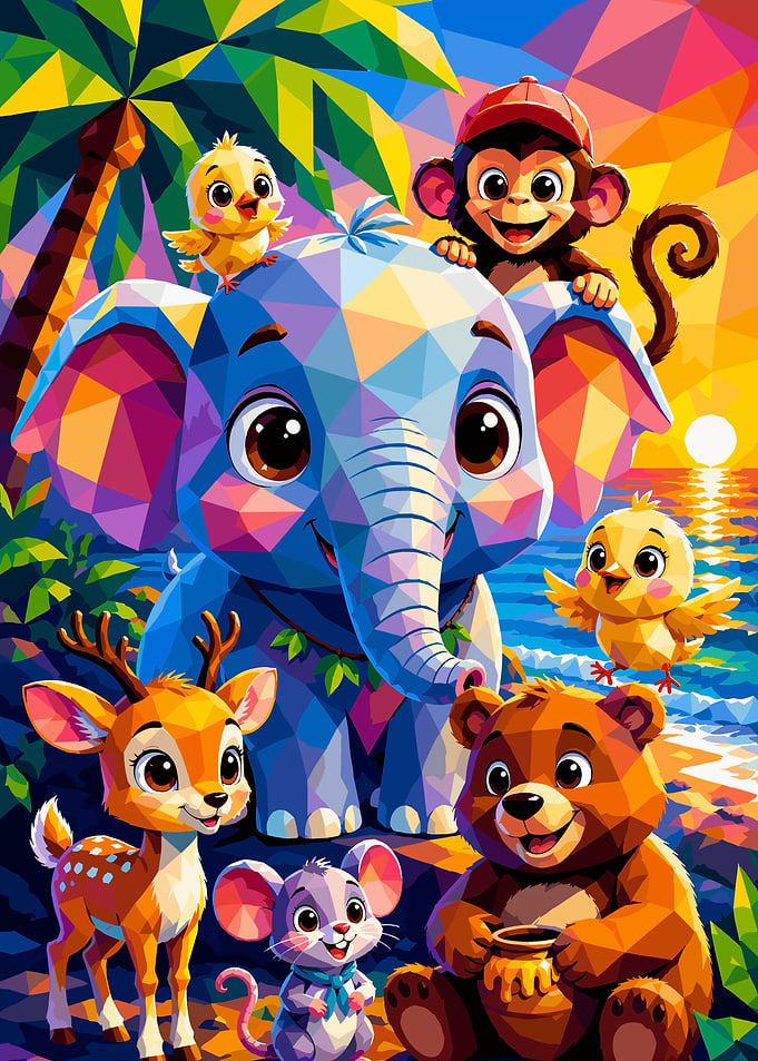 Colorful Geometric Animal Friends Illustration