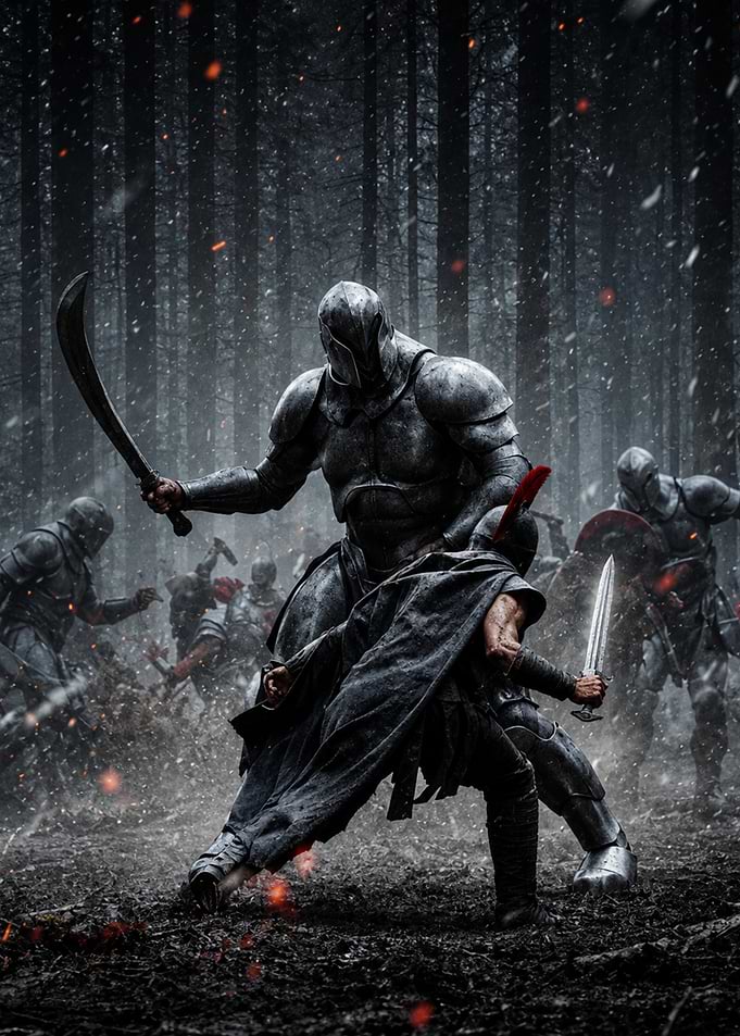 Dark Fantasy Warrior Battle Scene