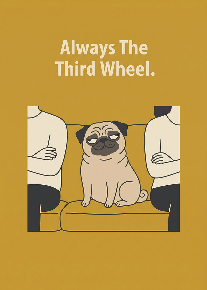 Always The Third Wheel Pug Illustration