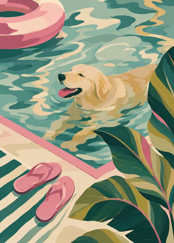 Golden Retriever Swimming in Pool