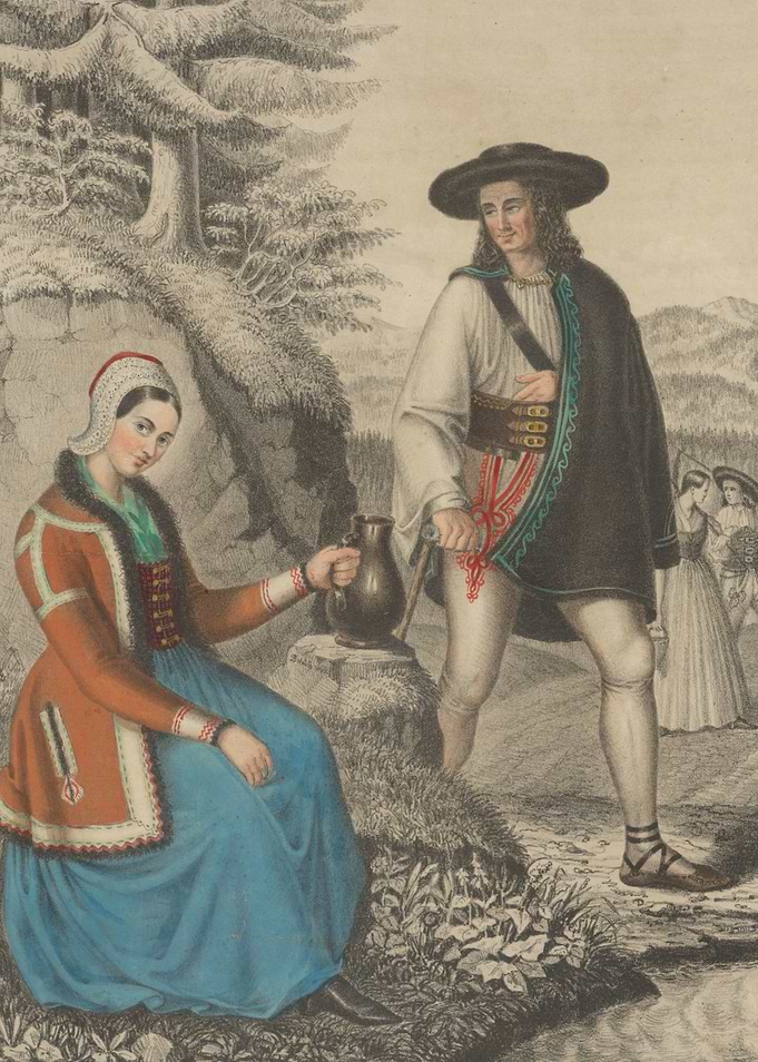 Vintage Illustration of Traditional European Couple