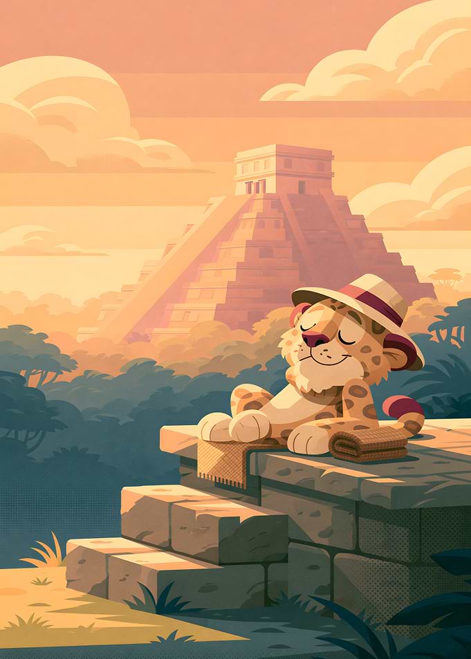 Cute Leopard Relaxing at Mayan Ruins