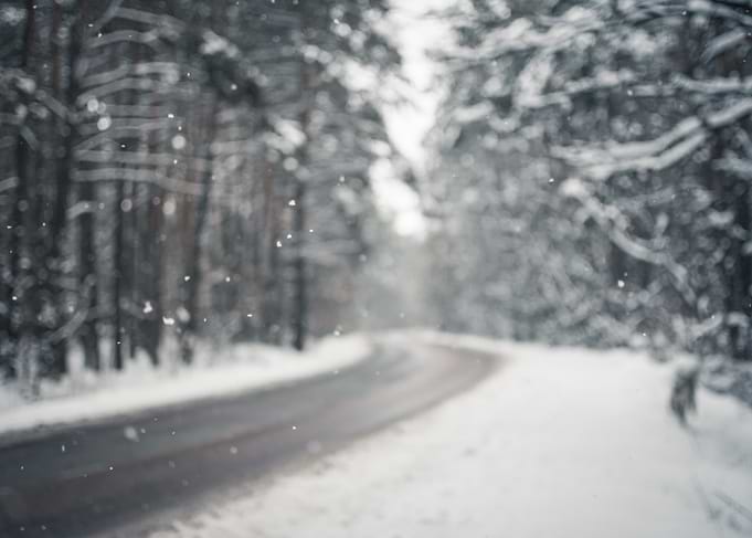 Snowy Road Through Winter Forest