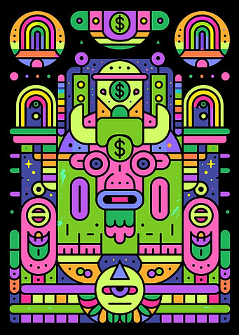 Neon Geometric Bull Totem Art