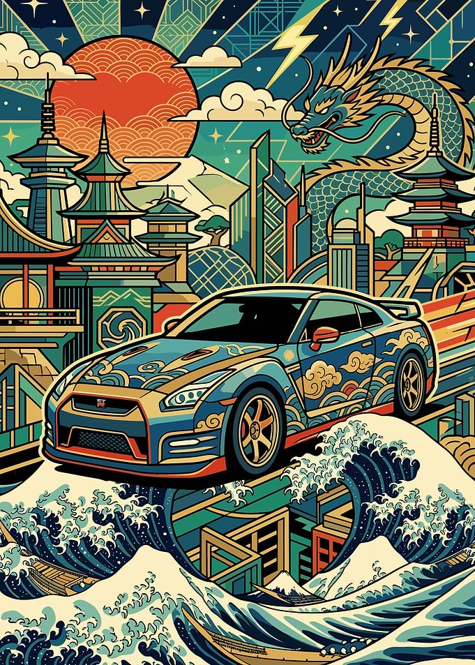 Nissan GT-R Japanese Art Illustration