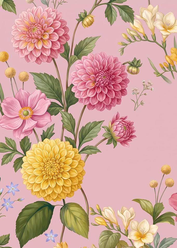 Elegant Floral Pattern on Pink Background