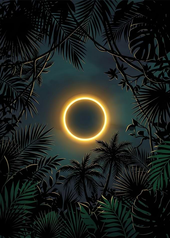 Glowing Solar Eclipse in Tropical Jungle