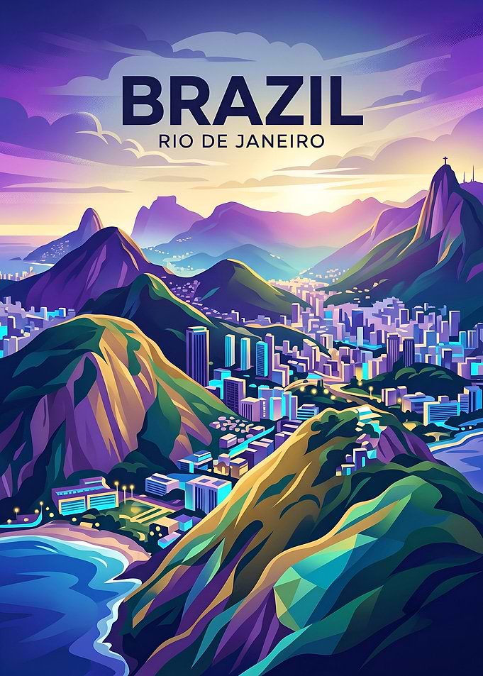 Rio de Janeiro Brazil Retro Travel Poster
