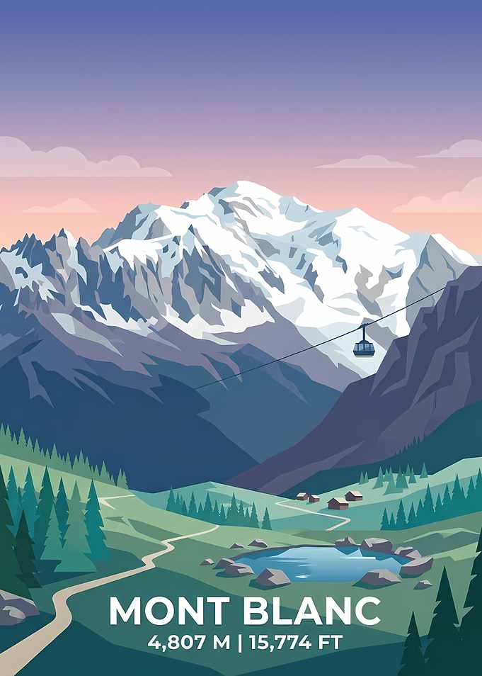 Mont Blanc Mountain Travel Poster
