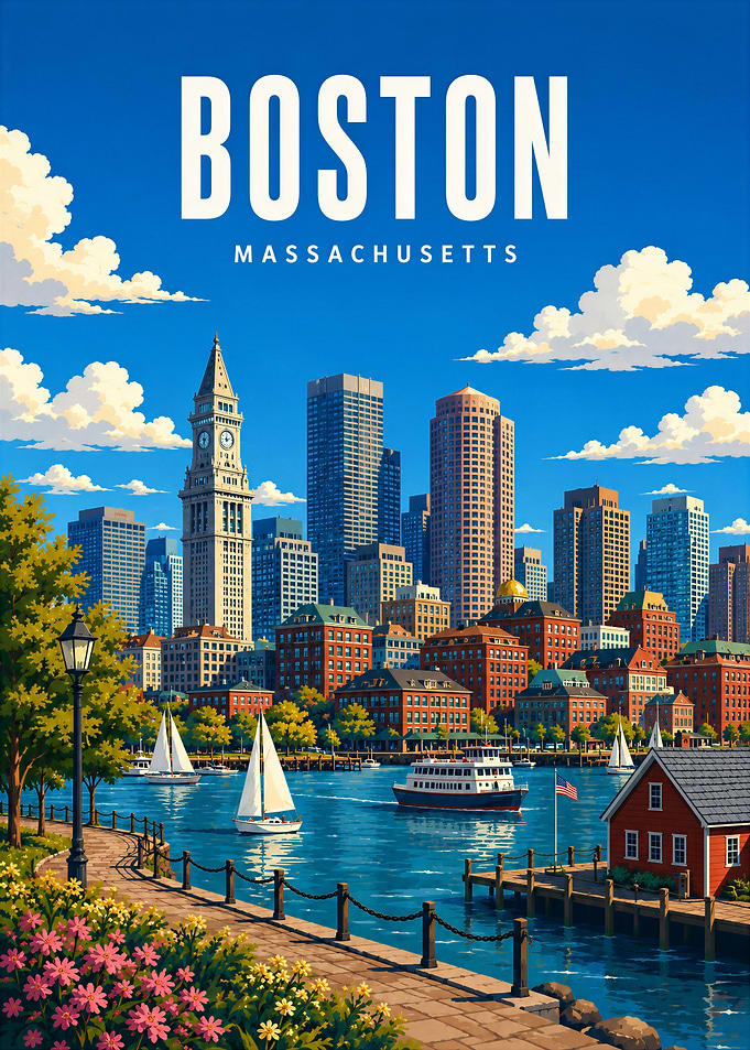 Boston Massachusetts Skyline Travel Poster