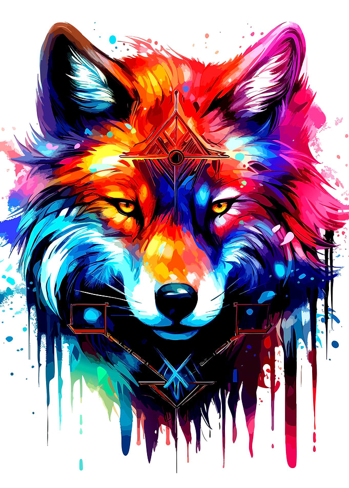 Colorful Abstract Geometric Wolf Portrait