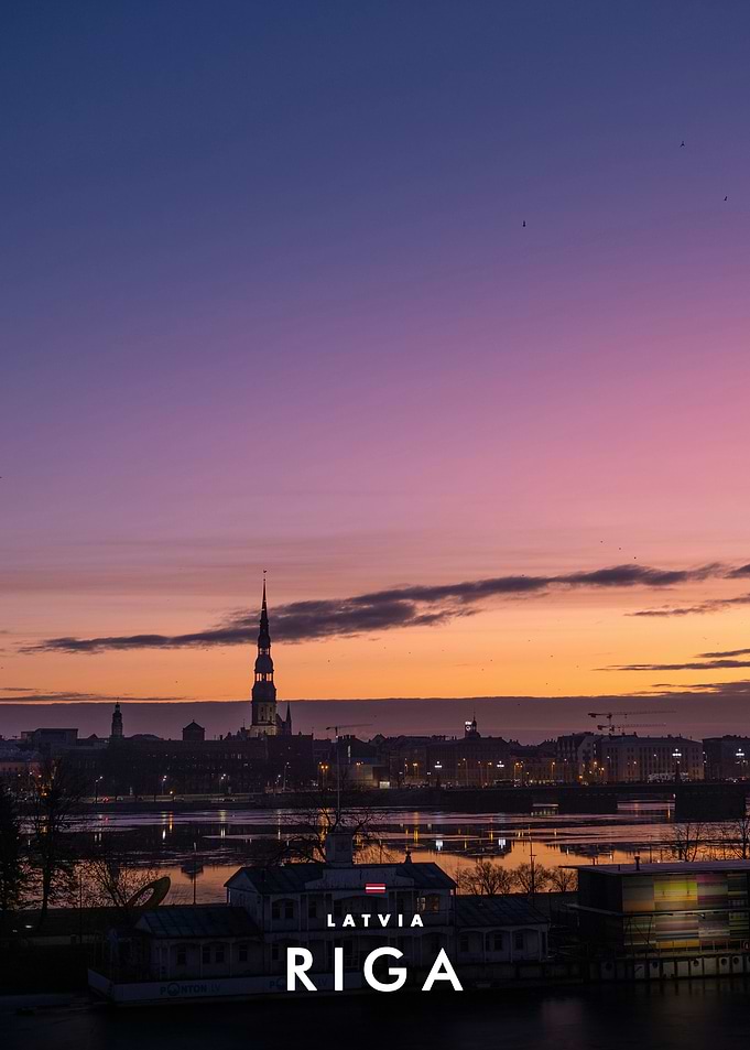 Riga Latvia Sunset Skyline