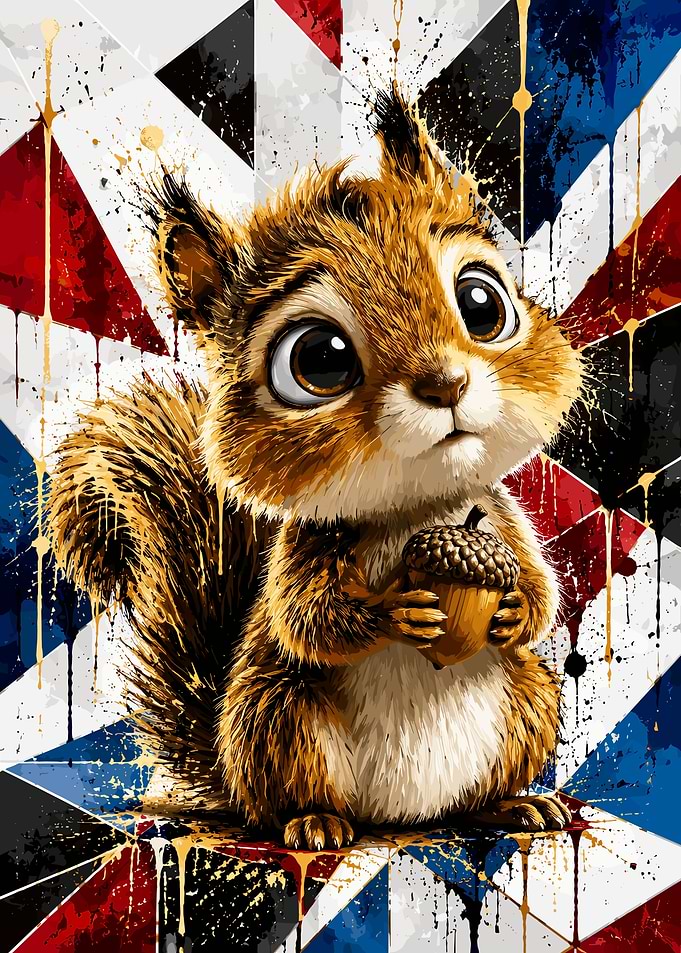 Cute Squirrel with British Flag Background