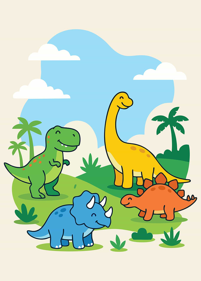 Cute Dinosaur Friends Poster | Colorful Minimalist Nursery Wall Art