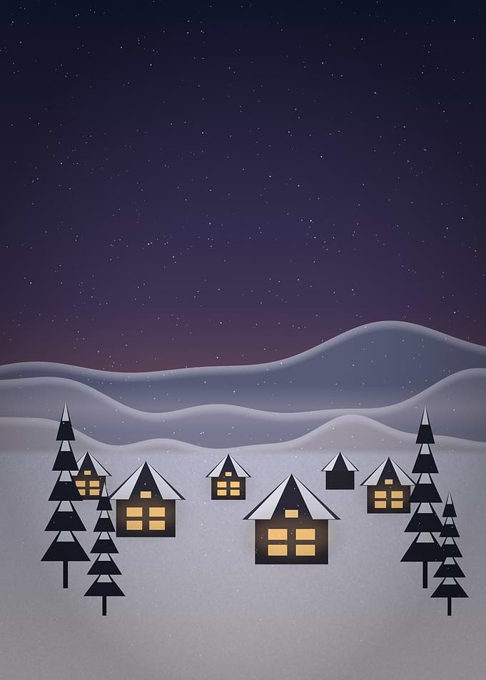 Japanese Village - Snowy Illuminated Farmhouses at Winter Dusk