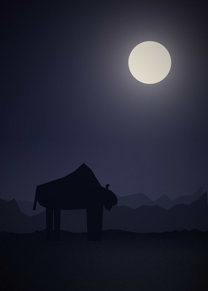 Moonlit Bison - Minimalist American Buffalo Silhouette Under a Full Moon