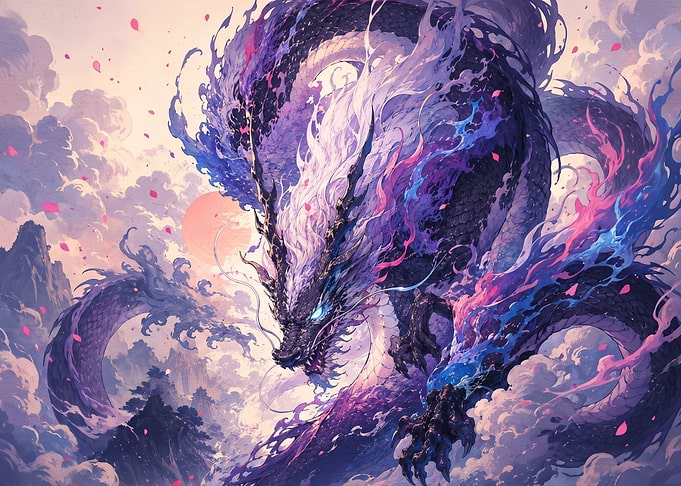 Majestic Ethereal Dragon in Clouds