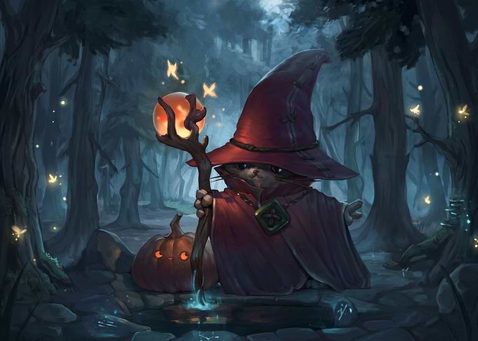 Cute Cat Wizard in Enchanted Forest