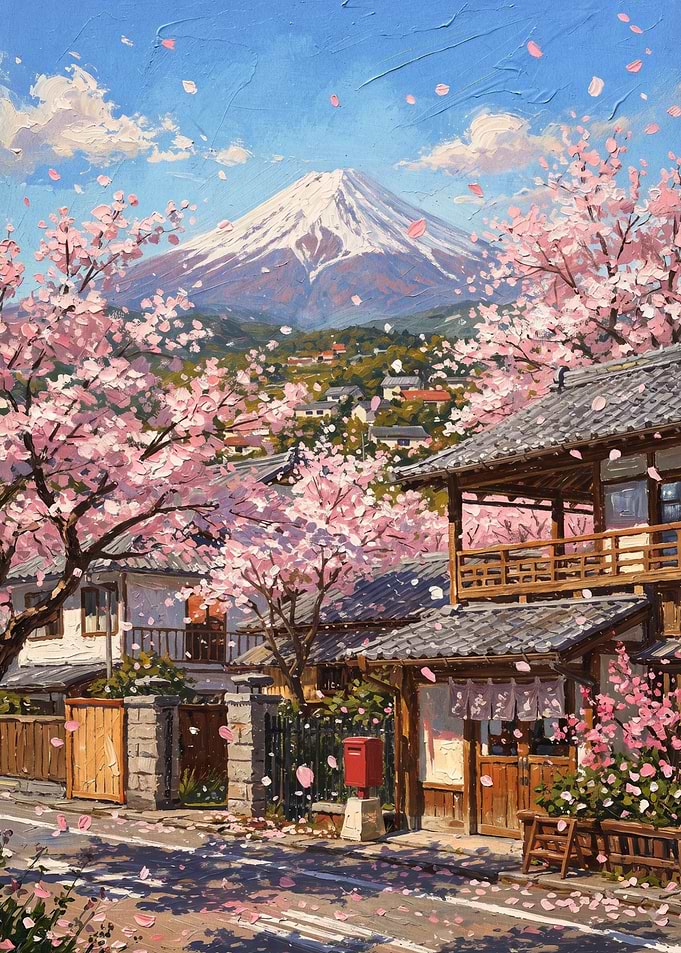Mount Fuji and Cherry Blossoms