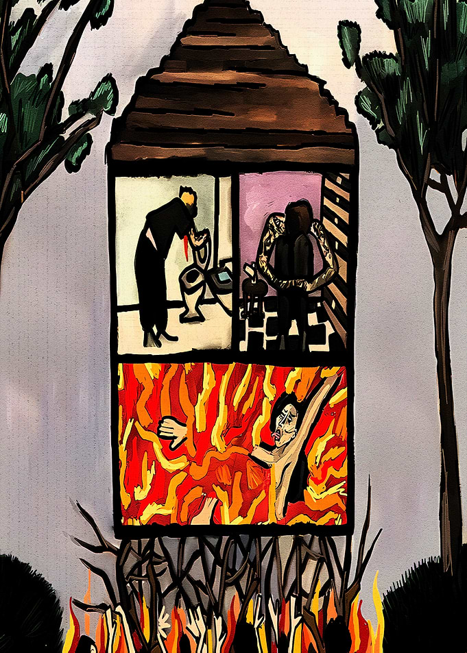 Surreal House of Fire Illustration