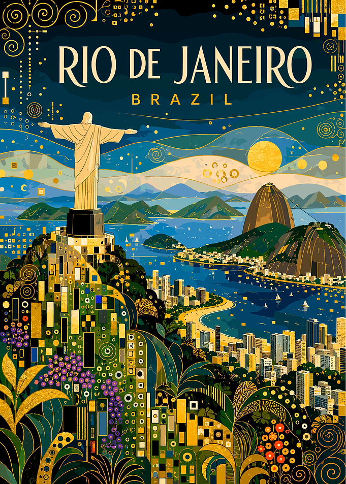 Gustav Klimt Style Rio de Janeiro Poster