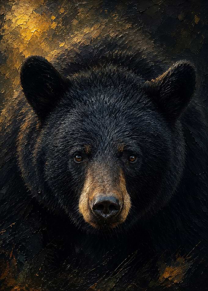 Oil Painting Portrait of Black Bear