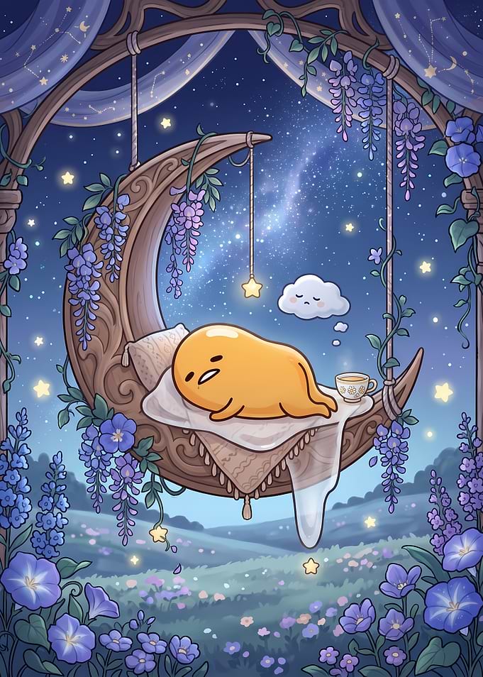 Gudetama Sleeping on a Moon Swing