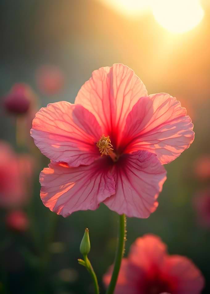 Pink Hibiscus Flower at Sunset