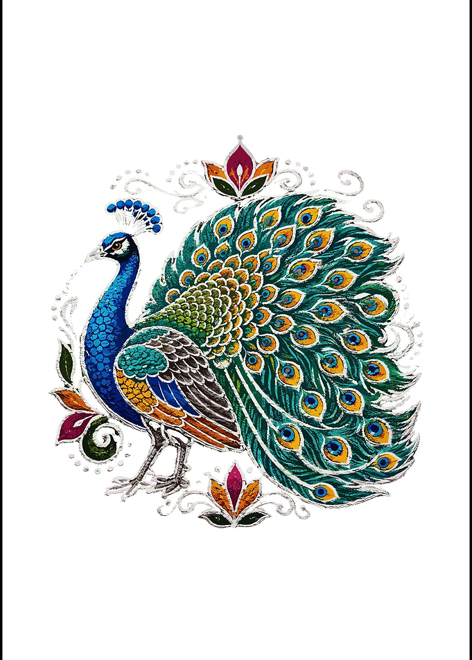Elegant Peacock Illustration with Floral Accents