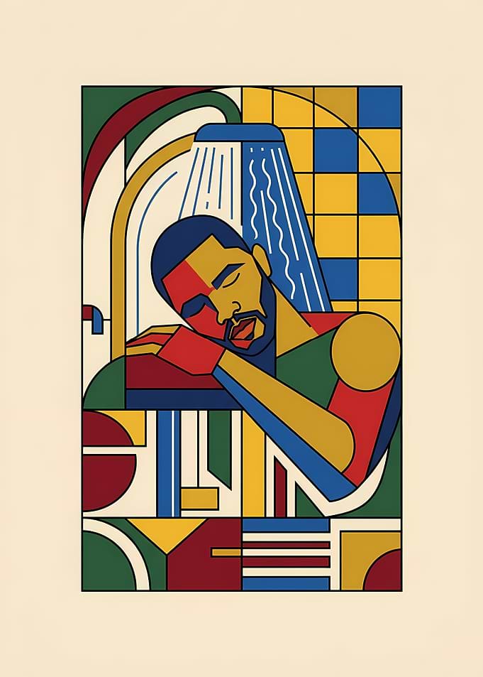 Drake Showering Stained Glass Art