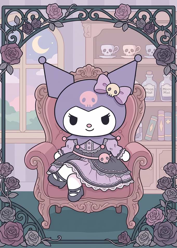 Kuromi Sitting in Ornate Chair