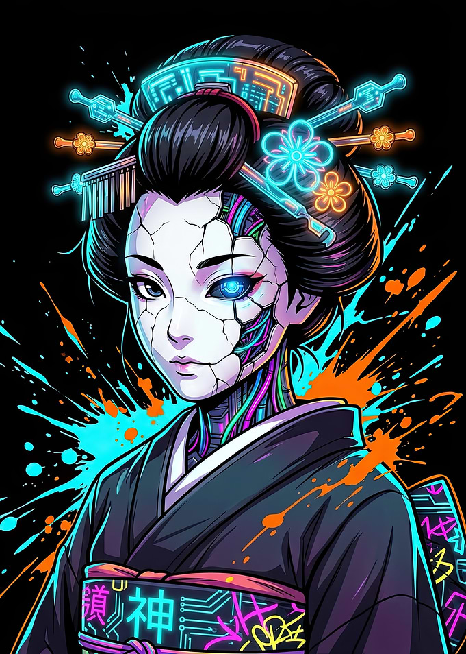 Cyberpunk Geisha Digital Art Portrait