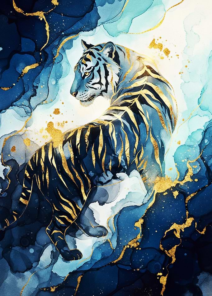Majestic Tiger in Blue and Gold