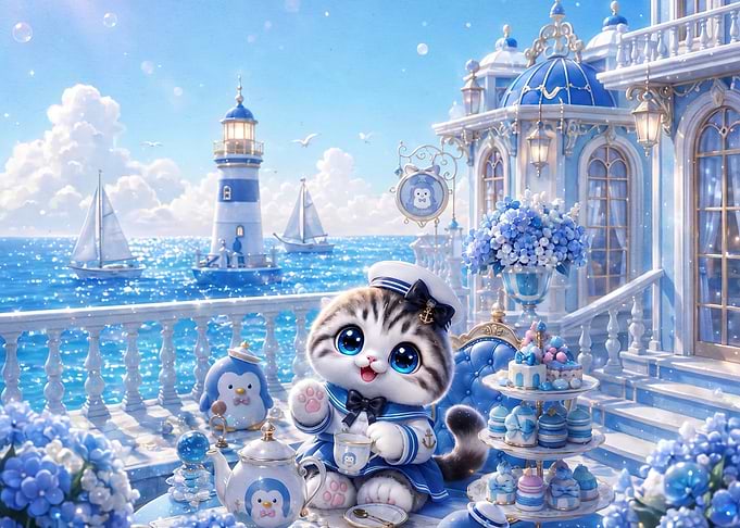 Cute Sailor Kitten Tea Party