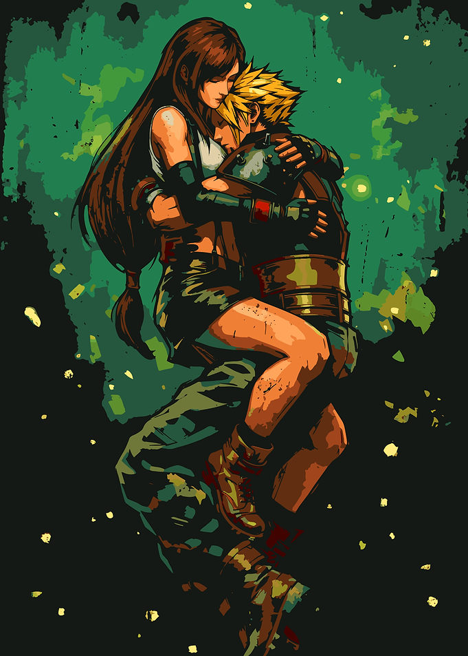 Cloud and Tifa Final Fantasy Embrace