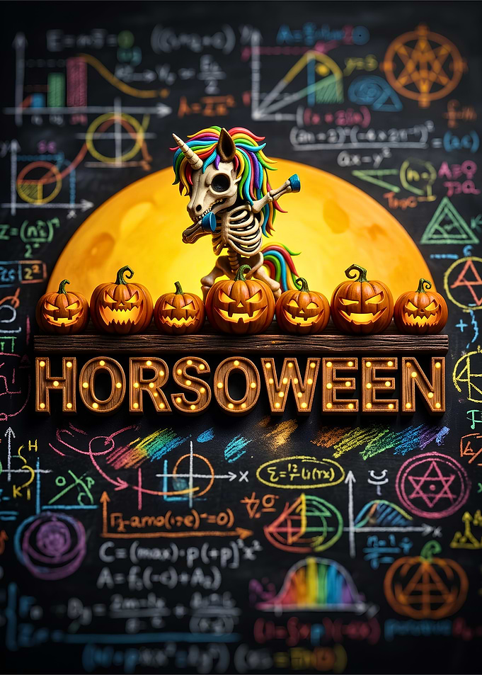 Horsoween Skeleton Unicorn Halloween Art