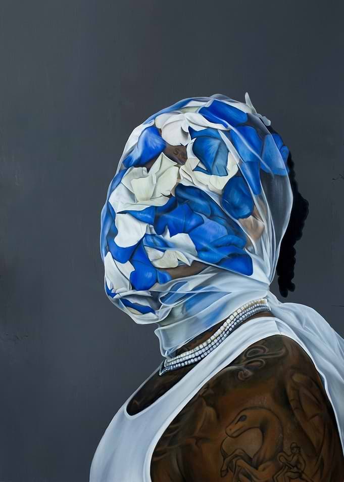 Portrait of Man with Floral Mask