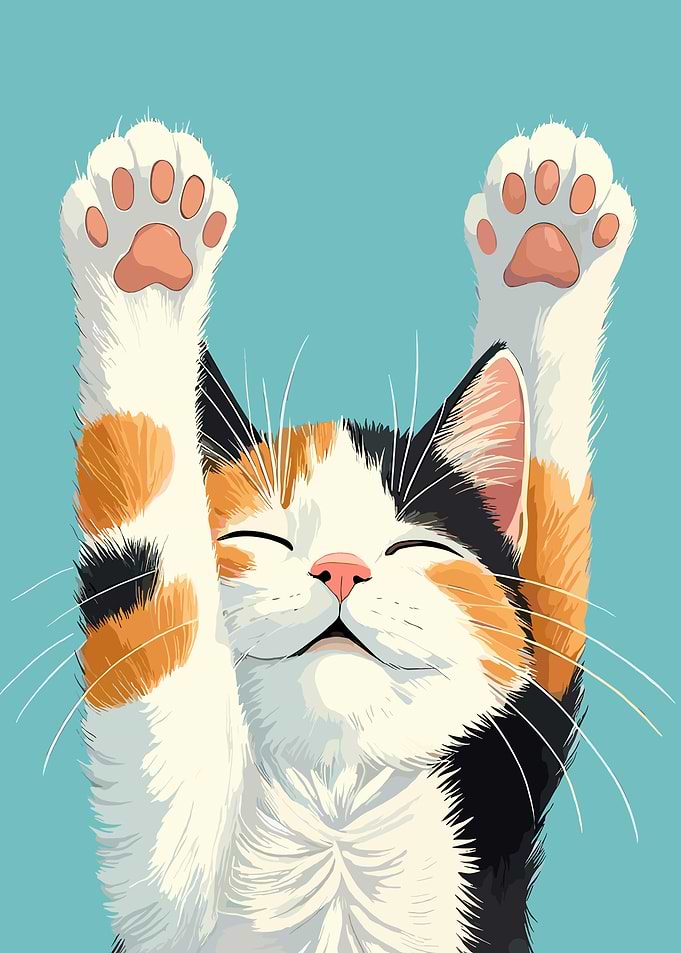Happy Calico Cat Stretching