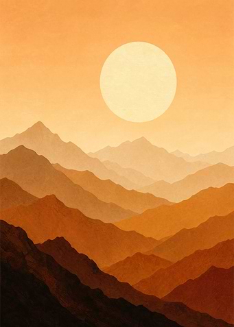 Minimalist Orange Mountain Sunset Landscape