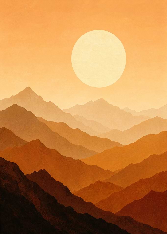 Minimalist Orange Mountain Sunset Landscape