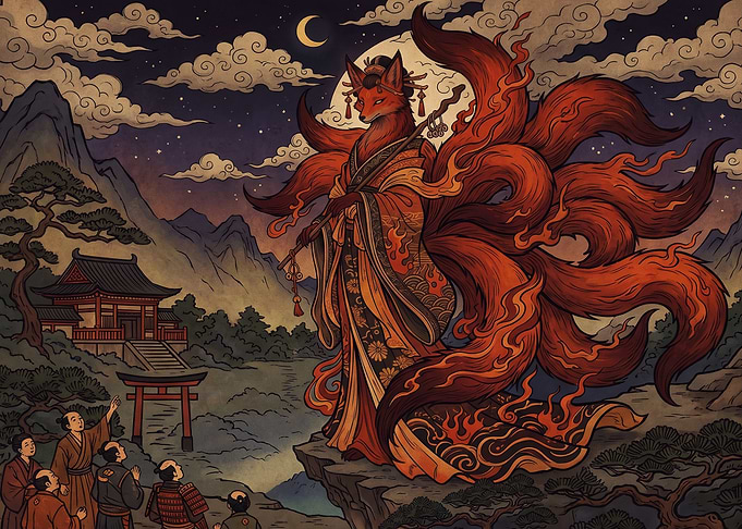 Nine-Tailed Kitsune Goddess Illustration