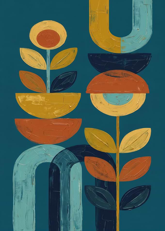 Mid-Century Modern Abstract Floral Art