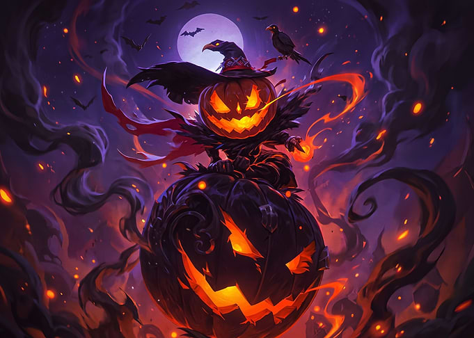 Spooky Pumpkin Witch Halloween Illustration